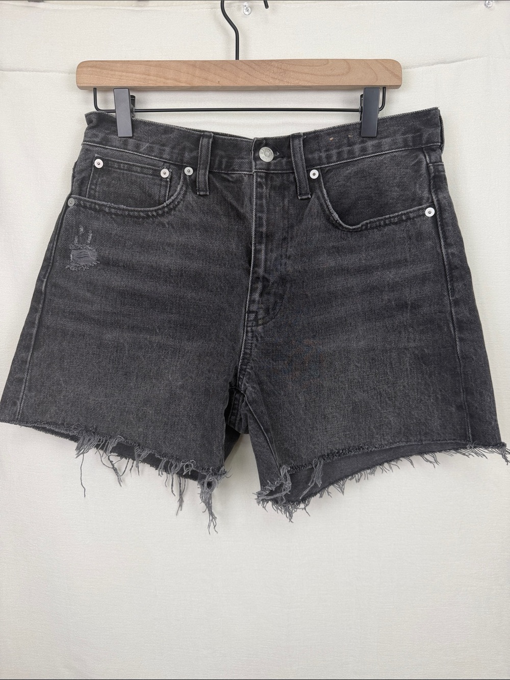 Madewell Black High-Rise Raw Hem Denim Shorts